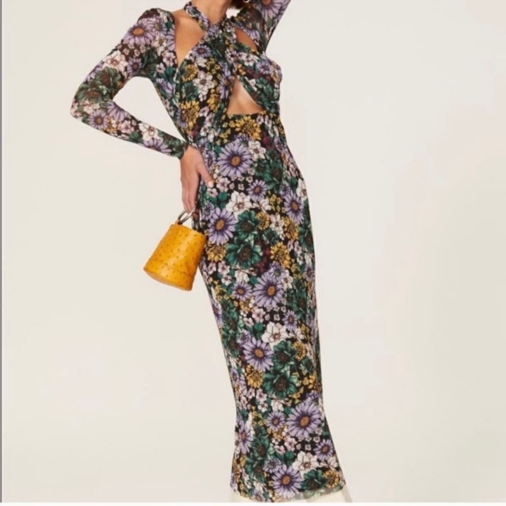 AFRM floral wrap front peek a boo mesh dress